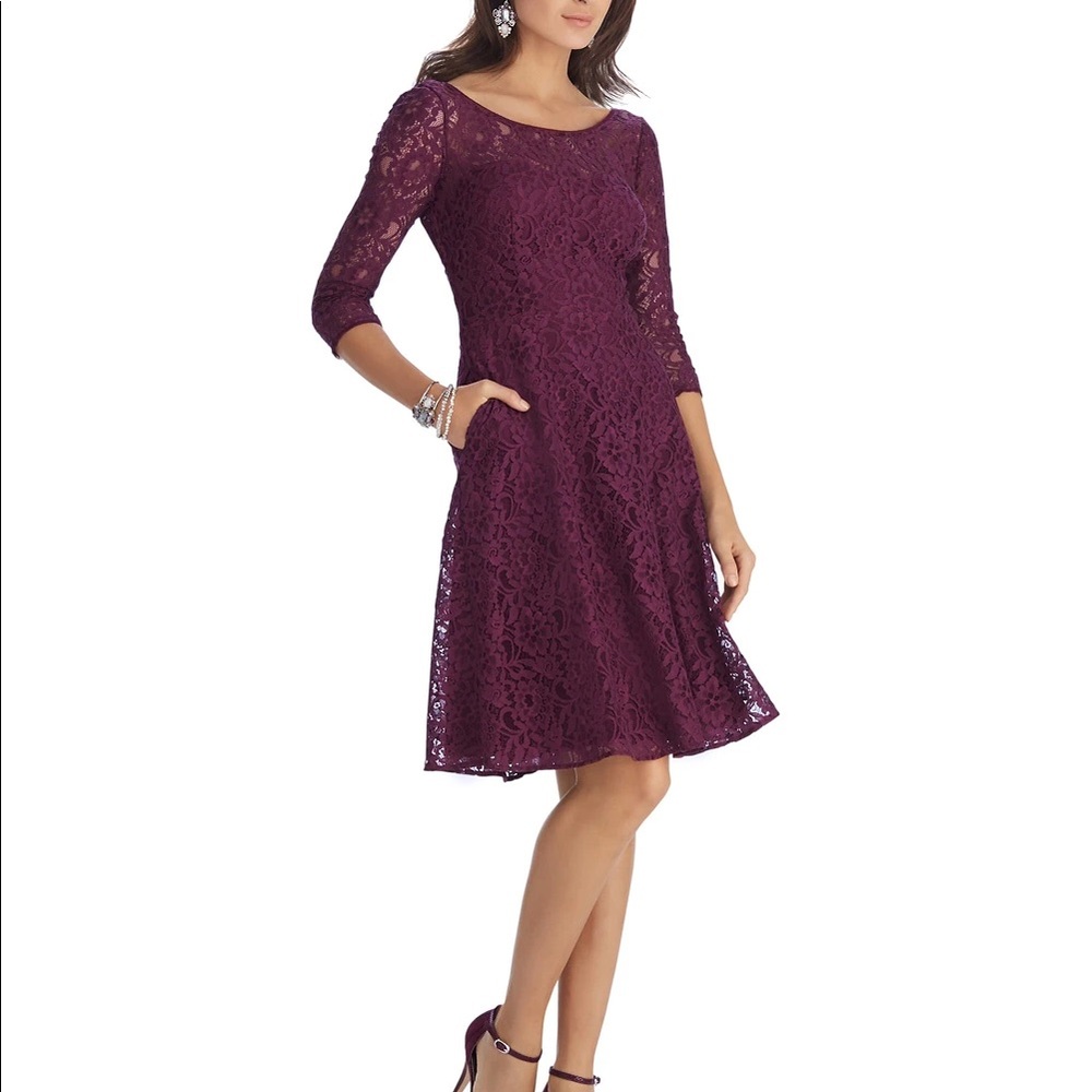 White House Black Market 3/4 sleeve lace fit & flare dress, size 8
